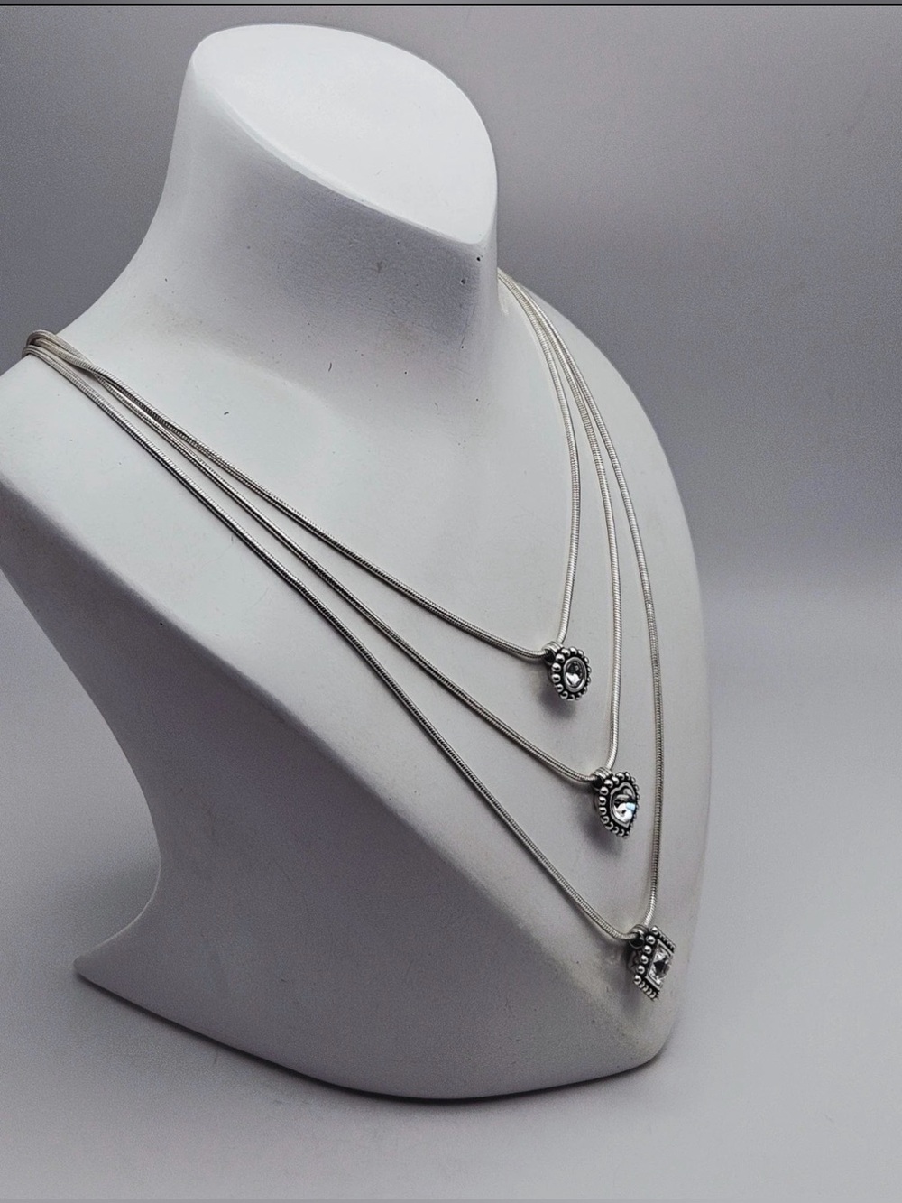 💎 RARE BRIGHTON VINTAGE SILVER 3-Tier SWAROVSKI CRYSTAL Necklace!